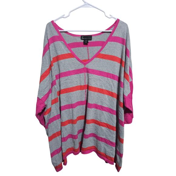 Lane Bryant Sweater Womens Plus Size 26/28 Grey W Orange Pink Striped Top (913) - Picture 1 of 4